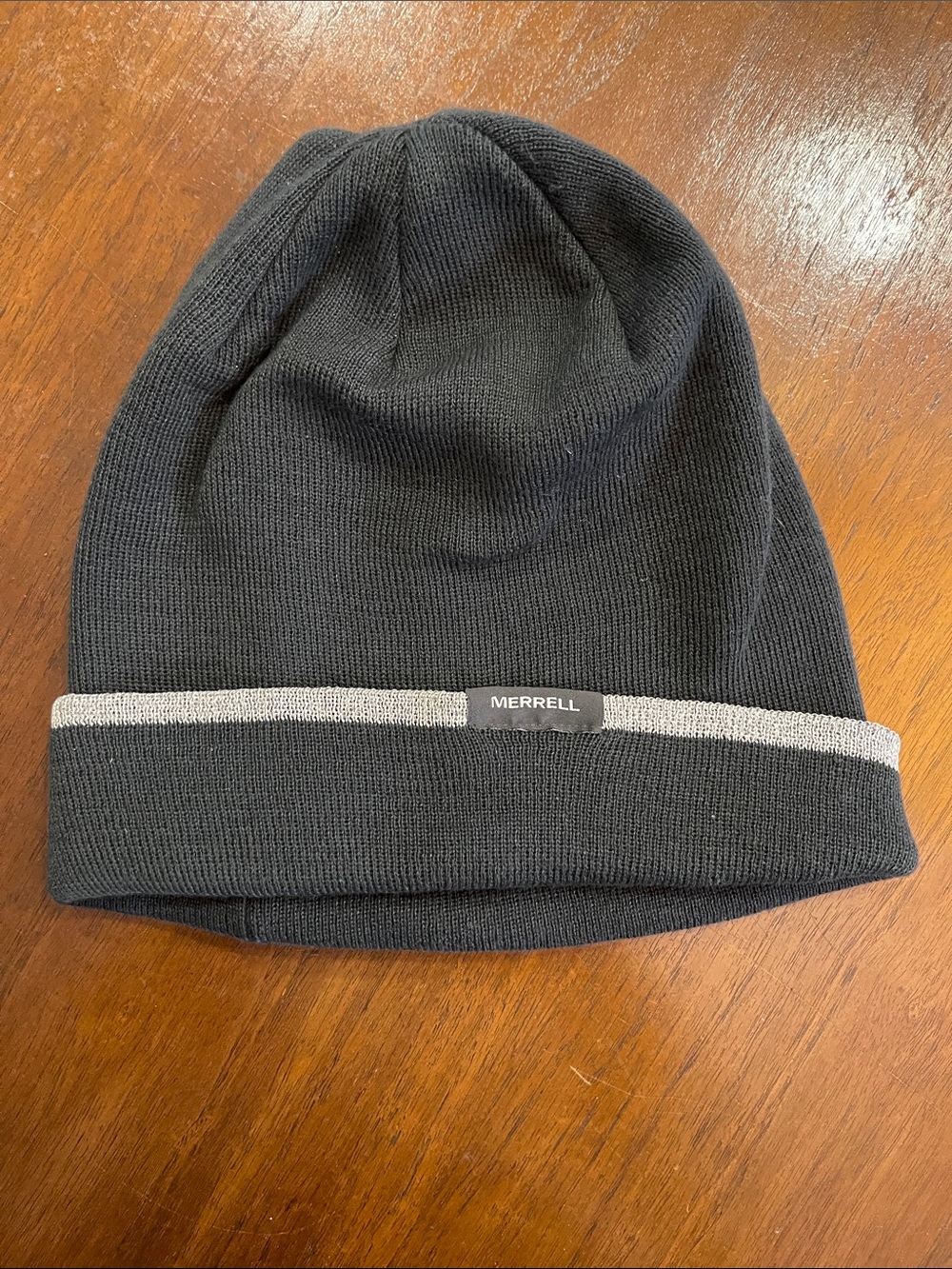 Merrell Dark Grey Knit Beanie with Gray Stripe